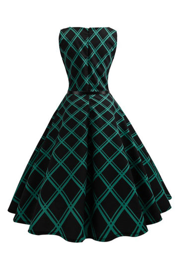 1950s Vestido A Cuadros Verde